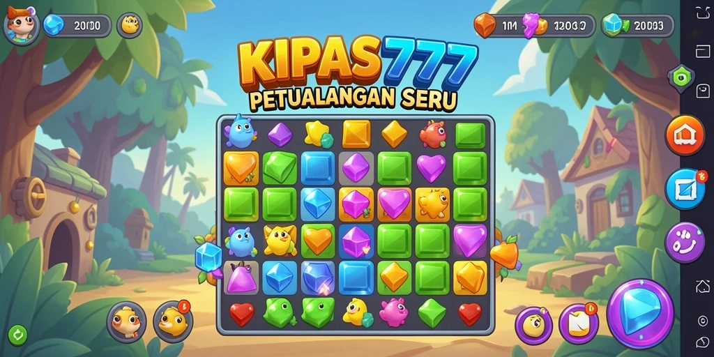 Tangkapan layar KIPAS777 menunjukkan keseruan permainan Match-3 dengan grafis menarik.