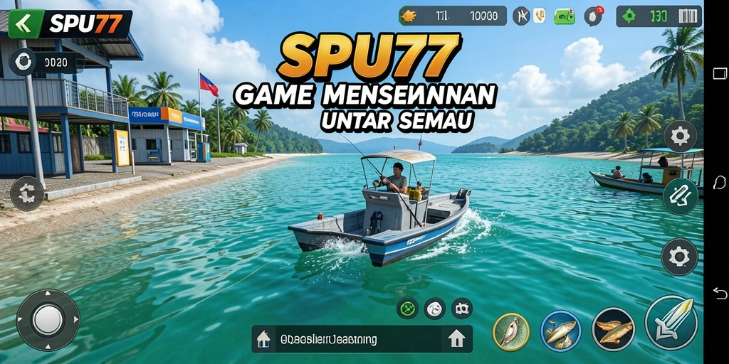 Tampilan gameplay SPBU77 yang menampilkan aksi memancing yang seru dan mendebarkan.